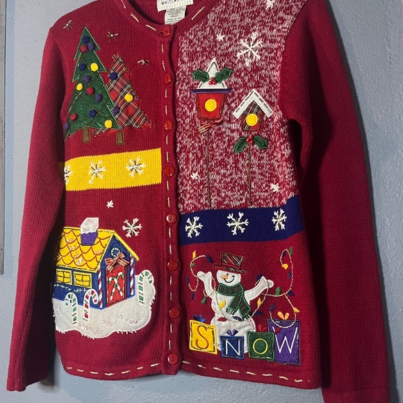 VTG White Stag Christmas Cardigan Sweater Women’s Small Embroidered Appliqués - Picture 5 of 11